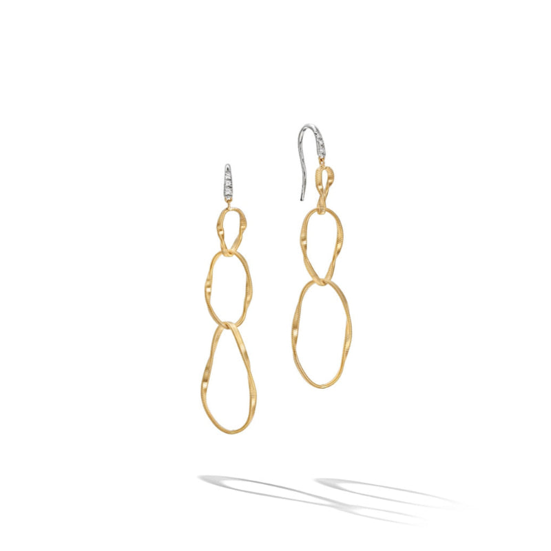 Marco Bicego Marrakech Onde Collection 18K Yellow Gold and Diamond Triple Drop Hook Earring