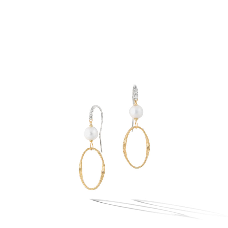 Marco Bicego Marrakech Onde Collection 18K Yellow Gold and Pearl Drop Diamond Hook Earring