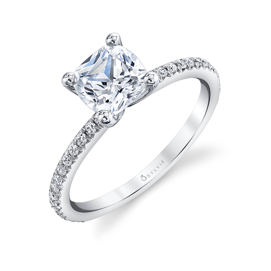 Cushion Cut Classic Engagement Ring - Adorlee 14k Gold White