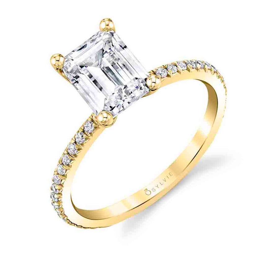 Emerald Cut Classic Engagement Ring - Adorlee 14k Gold Yellow