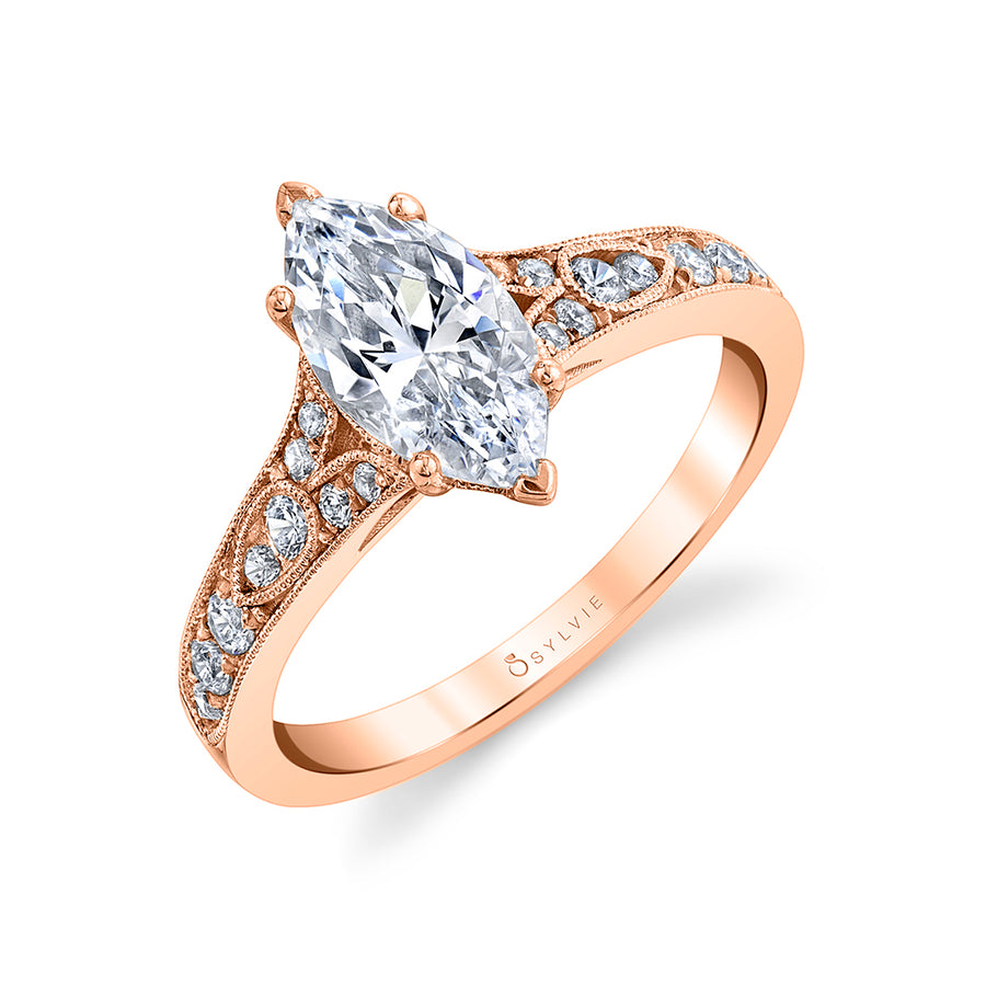 Marquise Cut Vintage Inspired Engagement Ring - Chereen 14k Gold Rose