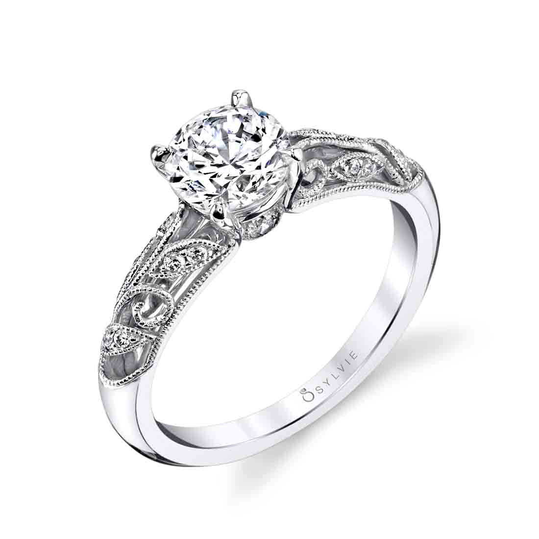 Sylvie Round Cut Vintage Engagement Ring - Roial Platinum White