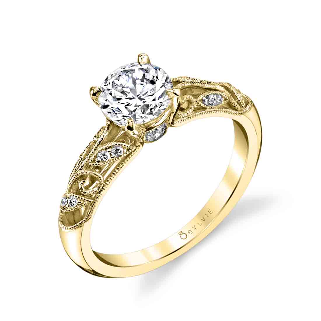 Sylvie Round Cut Vintage Engagement Ring - Roial 18k Gold Yellow