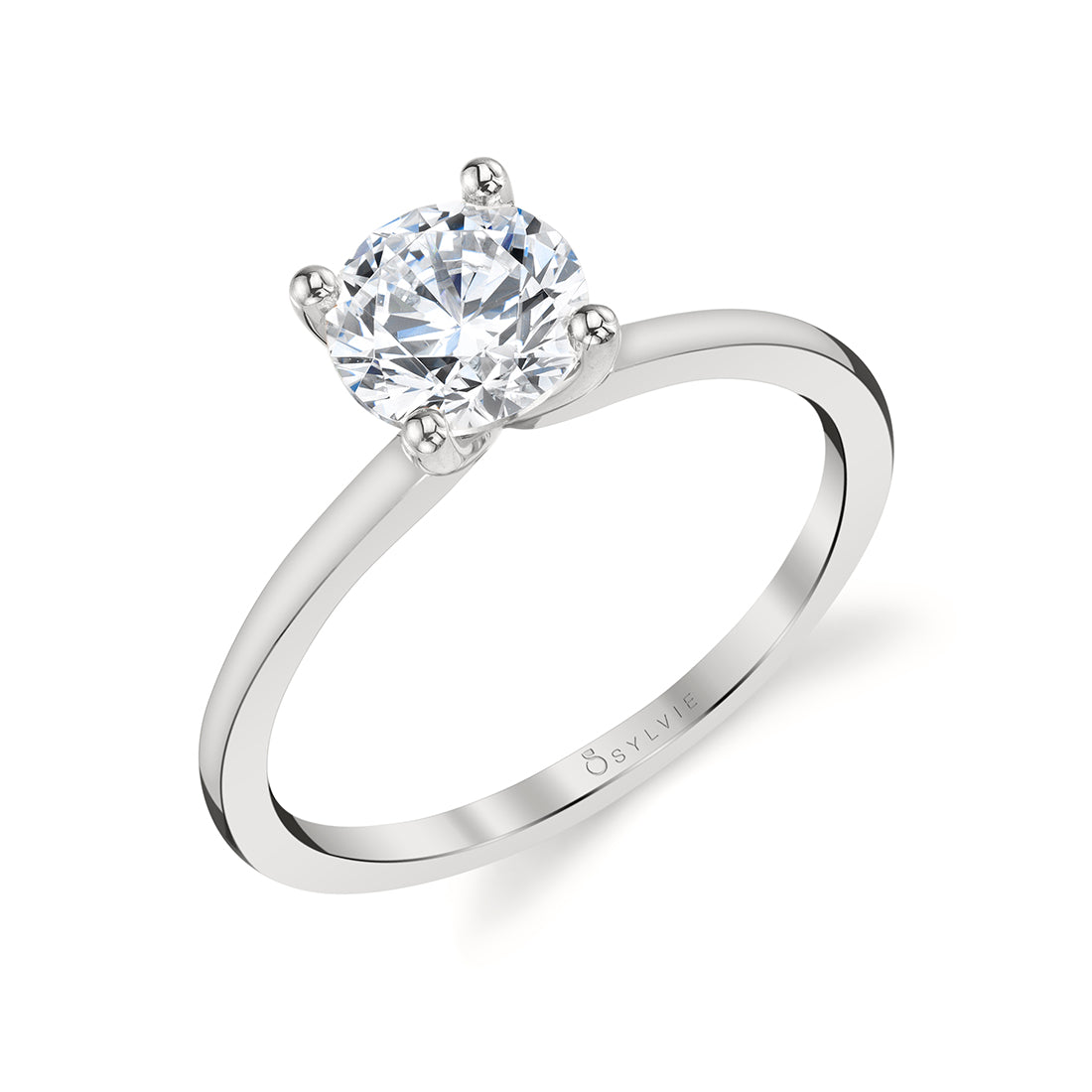 Sylvie Round Cut Solitaire Engagement Ring - Amelia 18k Gold White