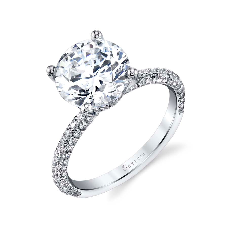 Sylvie Round Cut 3 Carat Classic Pave Engagement Ring - Jayla 14k Gold White