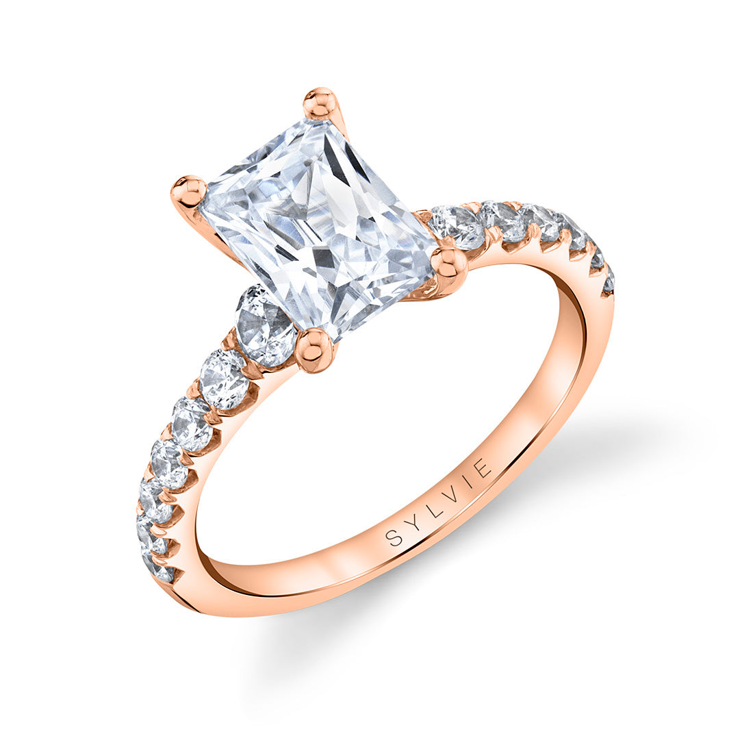 Sylvie Radiant Cut Classic Engagement Ring - Veronique 14k Gold Rose