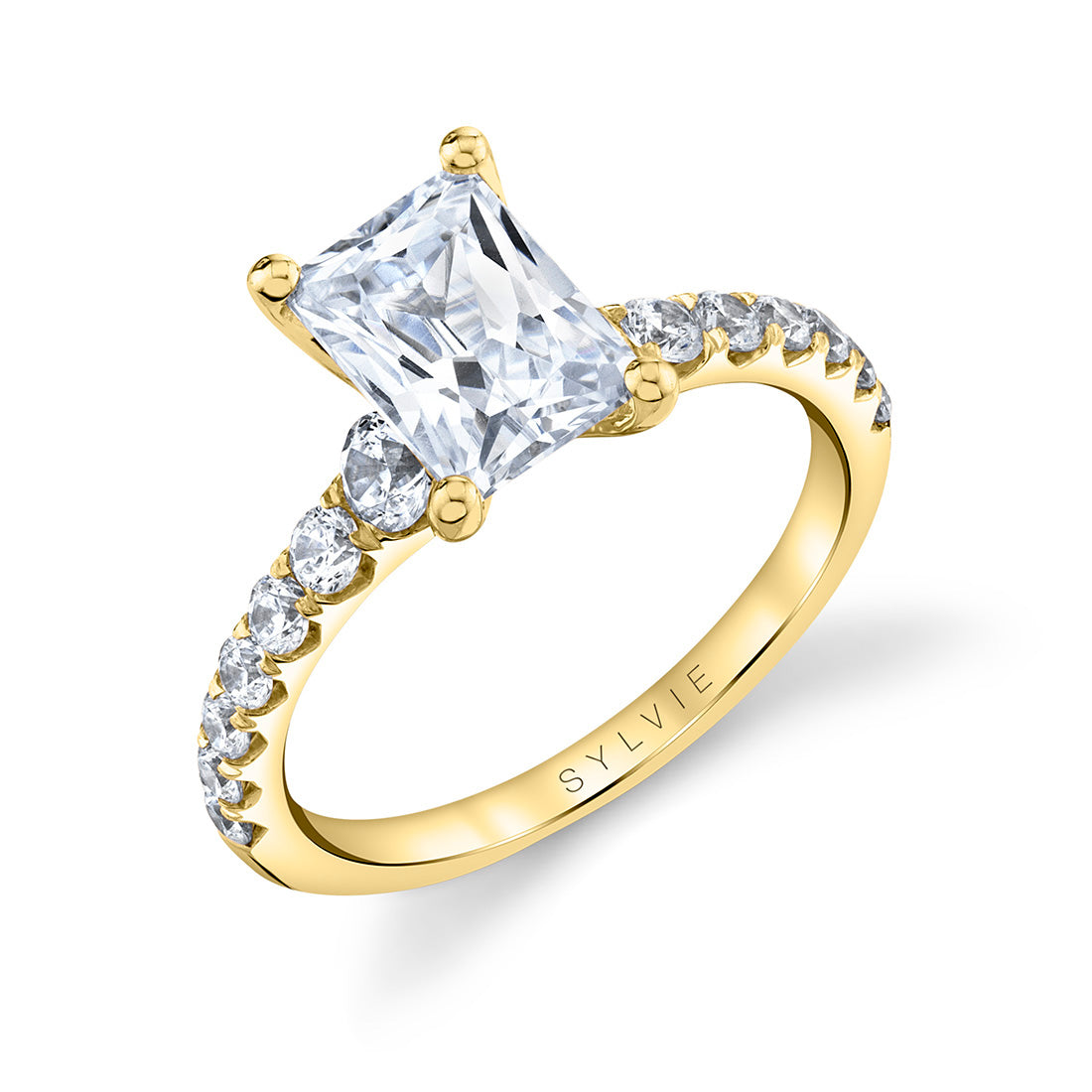 Sylvie Radiant Cut Classic Engagement Ring - Veronique 18k Gold Yellow