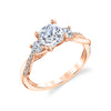 Cushion Cut Three Stone Twist Engagement Ring - Evangeline 14k Gold Rose
