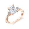 Emerald Cut Three Stone Twist Engagement Ring - Evangeline 14k Gold Rose