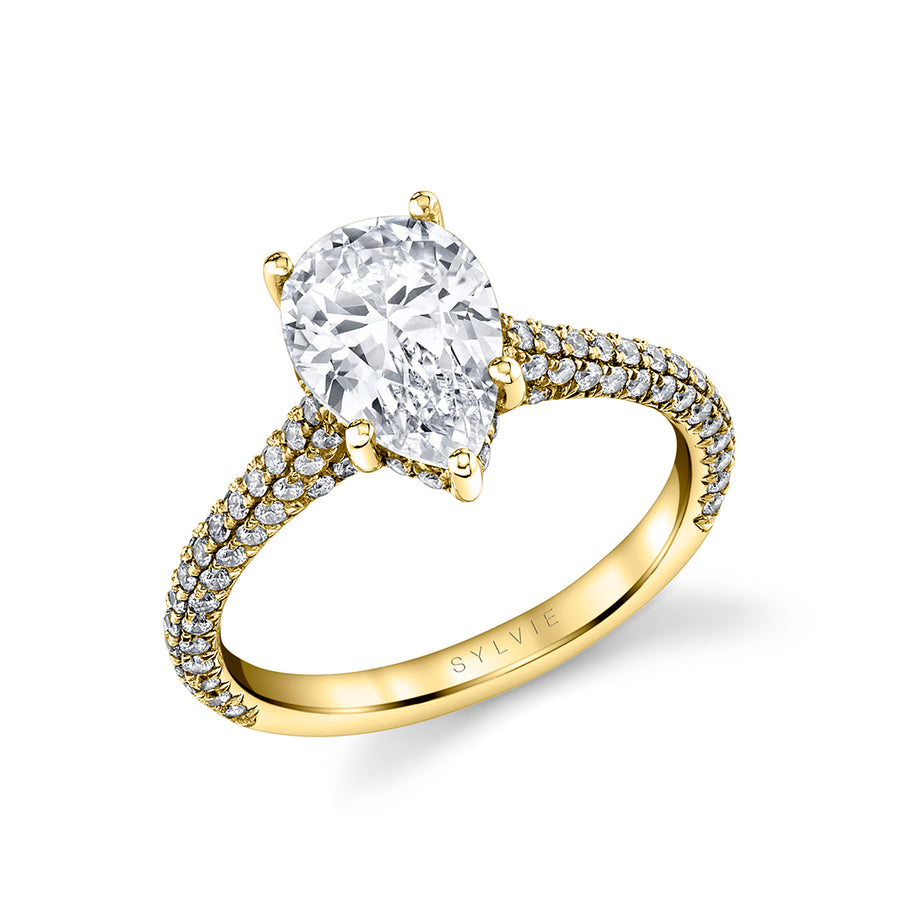Pear Shape Hidden Halo Pave Engagement Ring - Peighton 18k Gold Yellow