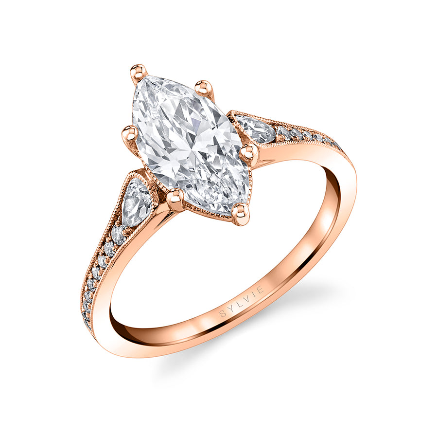Marquise Cut Unique Engagement Ring - Esmeralda 18k Gold Rose