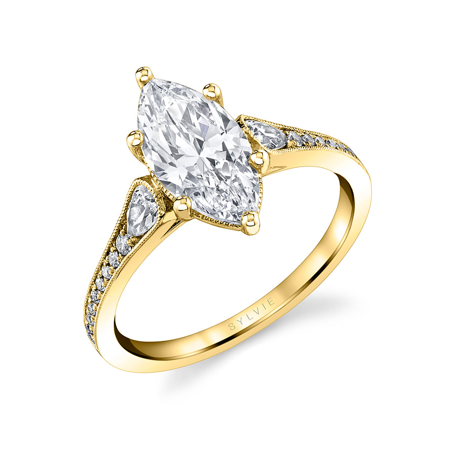 Marquise Cut Unique Engagement Ring - Esmeralda 18k Gold Yellow