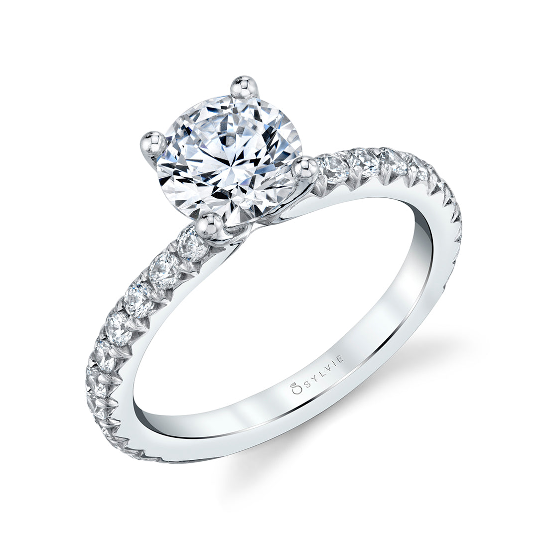 Sylvie Round Cut Classic Engagement Ring - Vanessa 14k Gold White