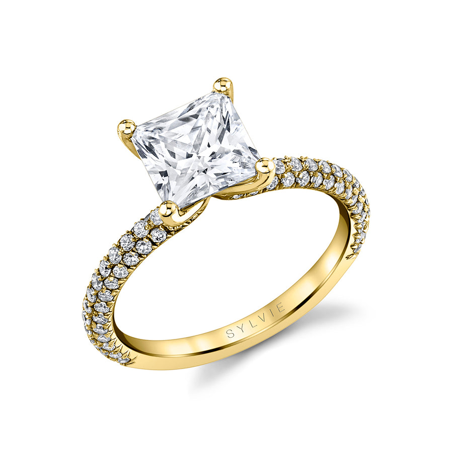 Princess Cut Classic Pave Engagement Ring - Braylin 18k Gold Yellow