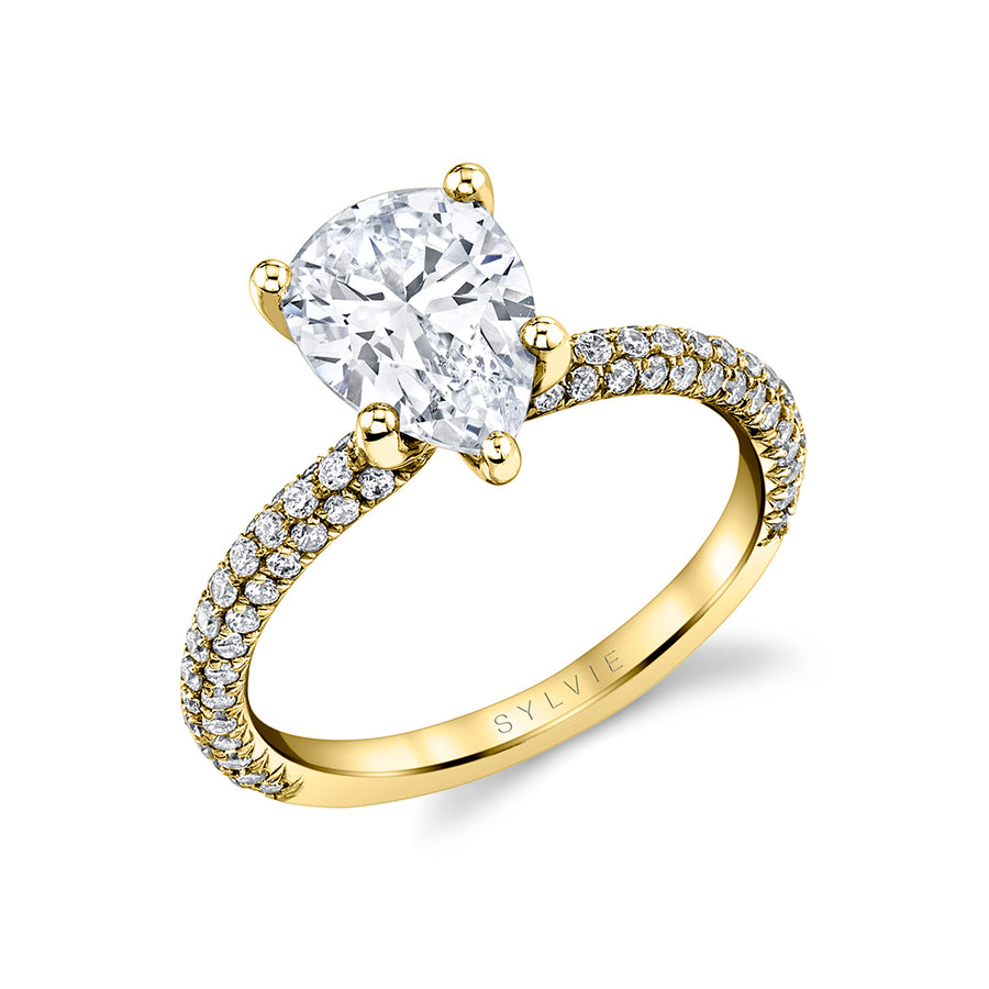 Pear Shaped Classic Pave Engagement Ring - Braylin 18k Gold Yellow