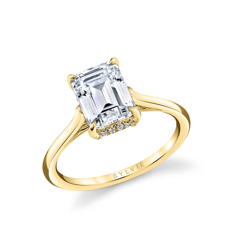 Emerald Cut Solitaire Hidden Halo Engagement Ring - Carter 18k Gold Yellow