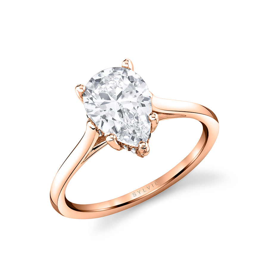 Pear Shaped Solitaire Hidden Halo Engagement Ring - Carter 14k Gold Rose