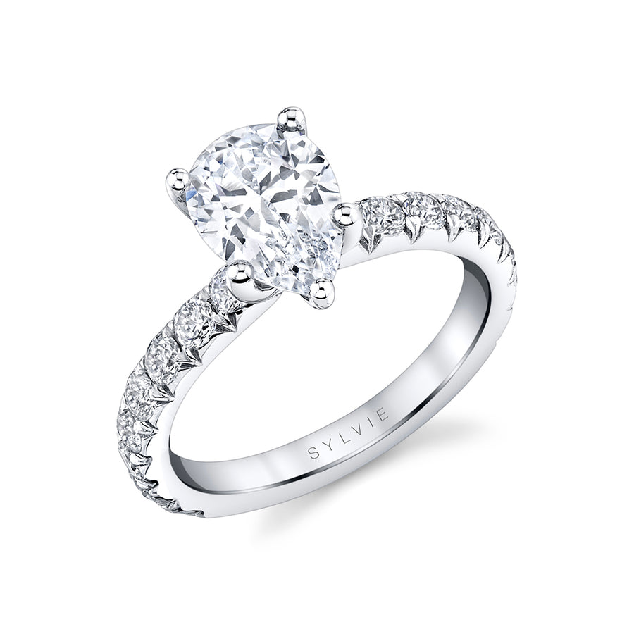Pear Shaped Classic Wide Band Engagement Ring - Marlise Platinum White