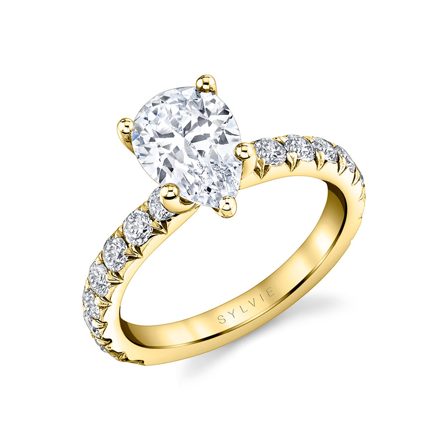 Pear Shaped Classic Wide Band Engagement Ring - Marlise 18k Gold Yellow