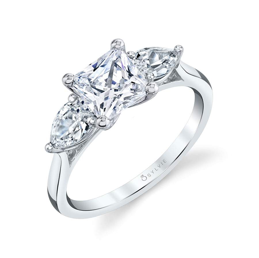 Princess Cut Three Stone Engagement Ring - Martine 18k Gold White