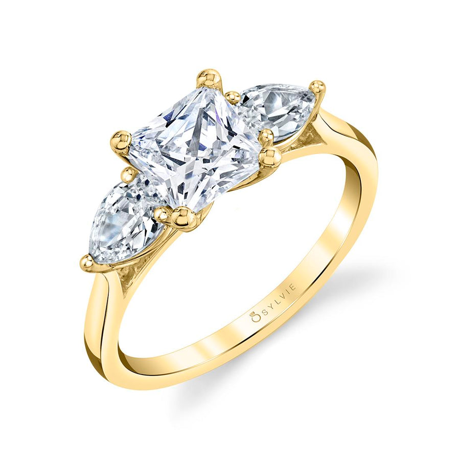 Princess Cut Three Stone Engagement Ring - Martine 14k Gold Yellow