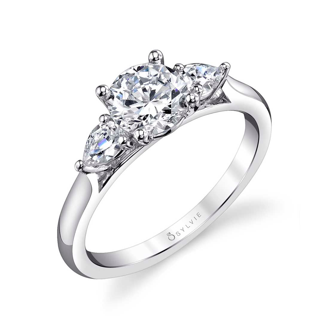 Sylvie Round Cut Three Stone Engagement Ring - Martine Platinum White