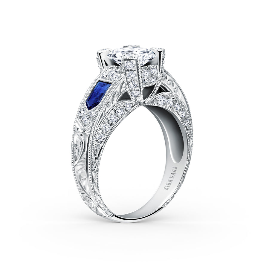 Kirk Kara CHARLOTTE Diamond Engagement Rings 18k Gold White 46DR .32 14DR .14 2 SAP BULLET RING