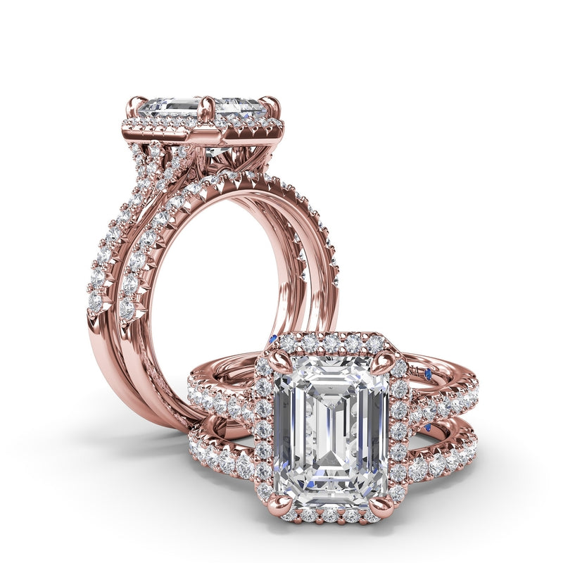 Fana Split Shank Diamond Halo Engagement Ring