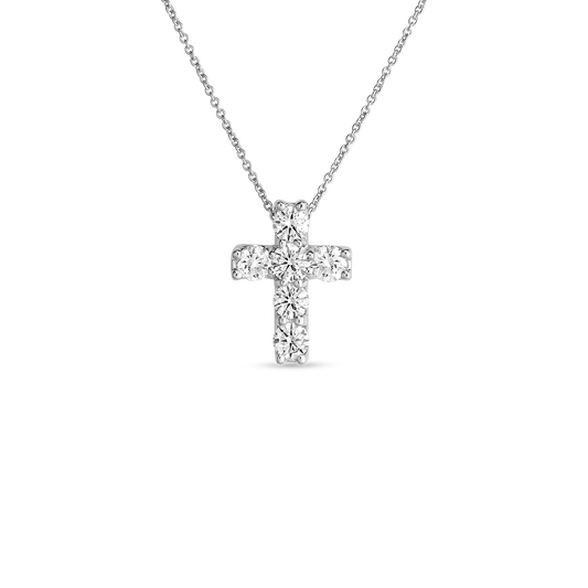 Roberto Coin Tiny Treasures Square Set Cross Necklace Diamond in 18K white gold