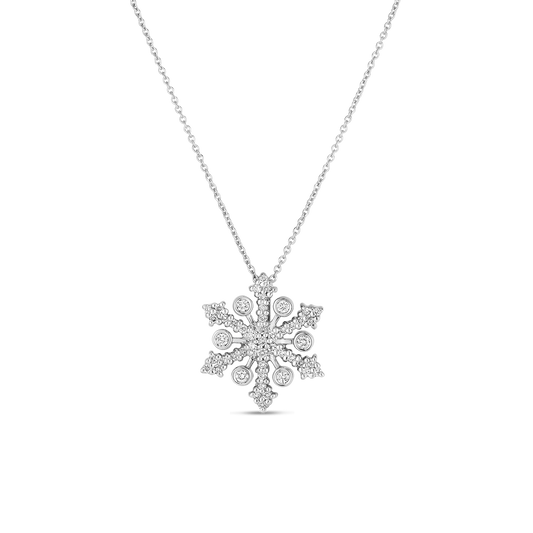 Roberto Coin Tiny Treasures Snowflake Necklace Pavé Diamond in 18K white gold