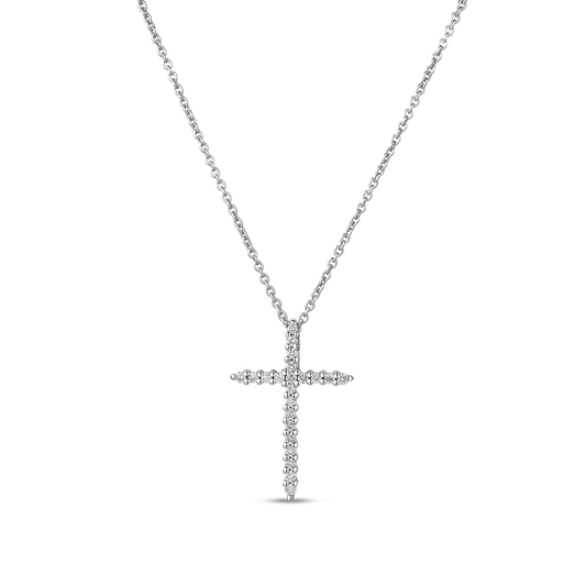 Roberto Coin Tiny Treasures Sliver Cross Necklace Diamond in 18K white gold