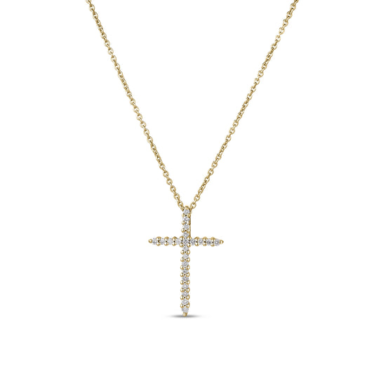 Roberto Coin Tiny Treasures Sliver Cross Necklace Diamond in 18K yellow gold