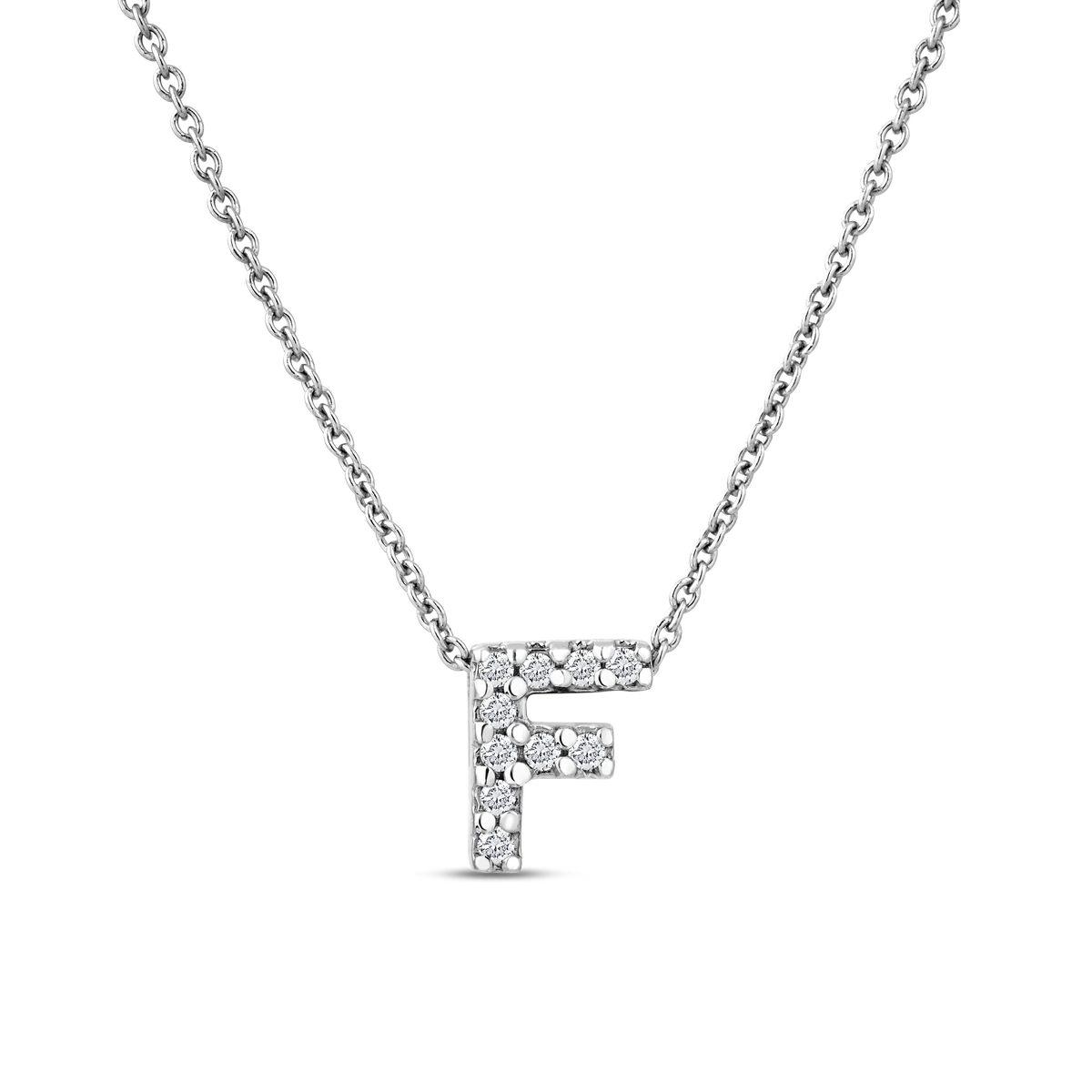 Roberto Coin Tiny Treasures Love Letter Necklace Diamond Letter F in 18K white gold