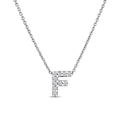 Roberto Coin Tiny Treasures Love Letter Necklace Diamond Letter F in 18K white gold