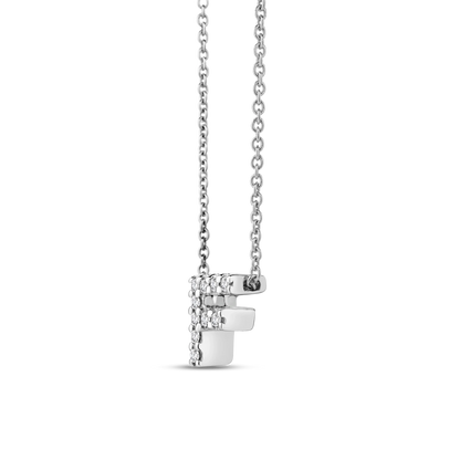 Roberto Coin Tiny Treasures Love Letter Necklace Diamond Letter F in 18K white gold, side view