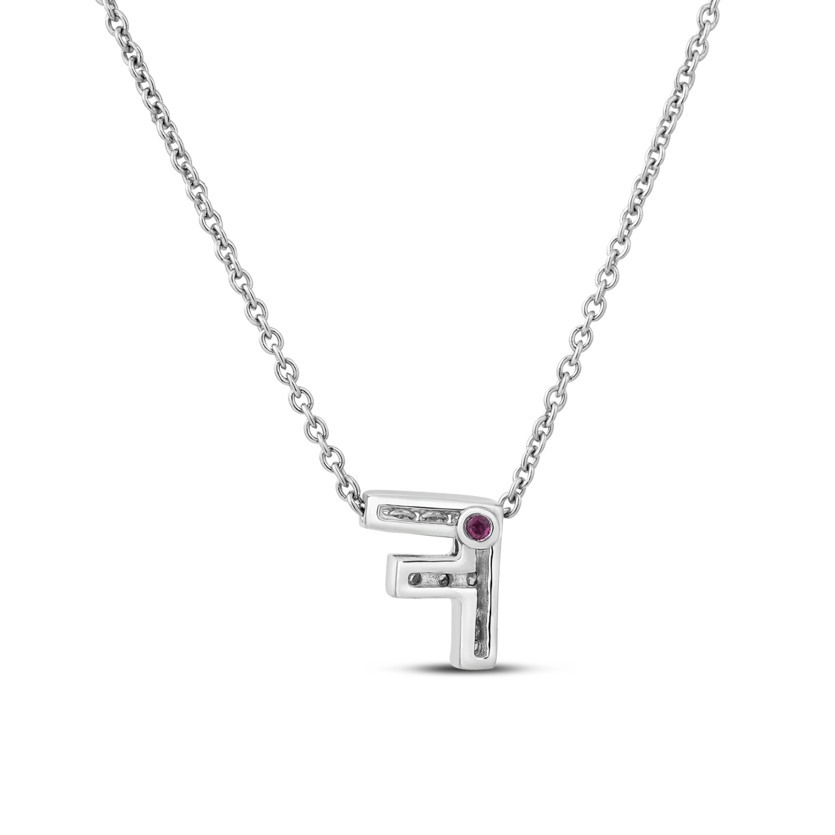 Roberto Coin Tiny Treasures Love Letter Necklace Diamond Letter F in 18K white gold, back view