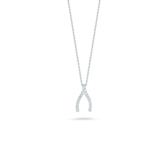 Roberto Coin Tiny Treasures Wishbone Necklace Pavé Diamond in 18K white gold