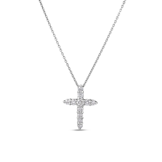 Roberto Coin Tiny Treasures Tapered Cross Necklace Diamond in 18K white gold