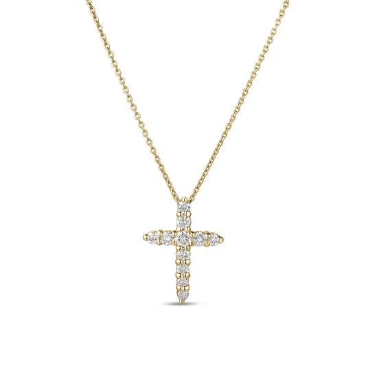 Roberto Coin Tiny Treasures Tapered Cross Necklace Diamond in 18K yellow gold