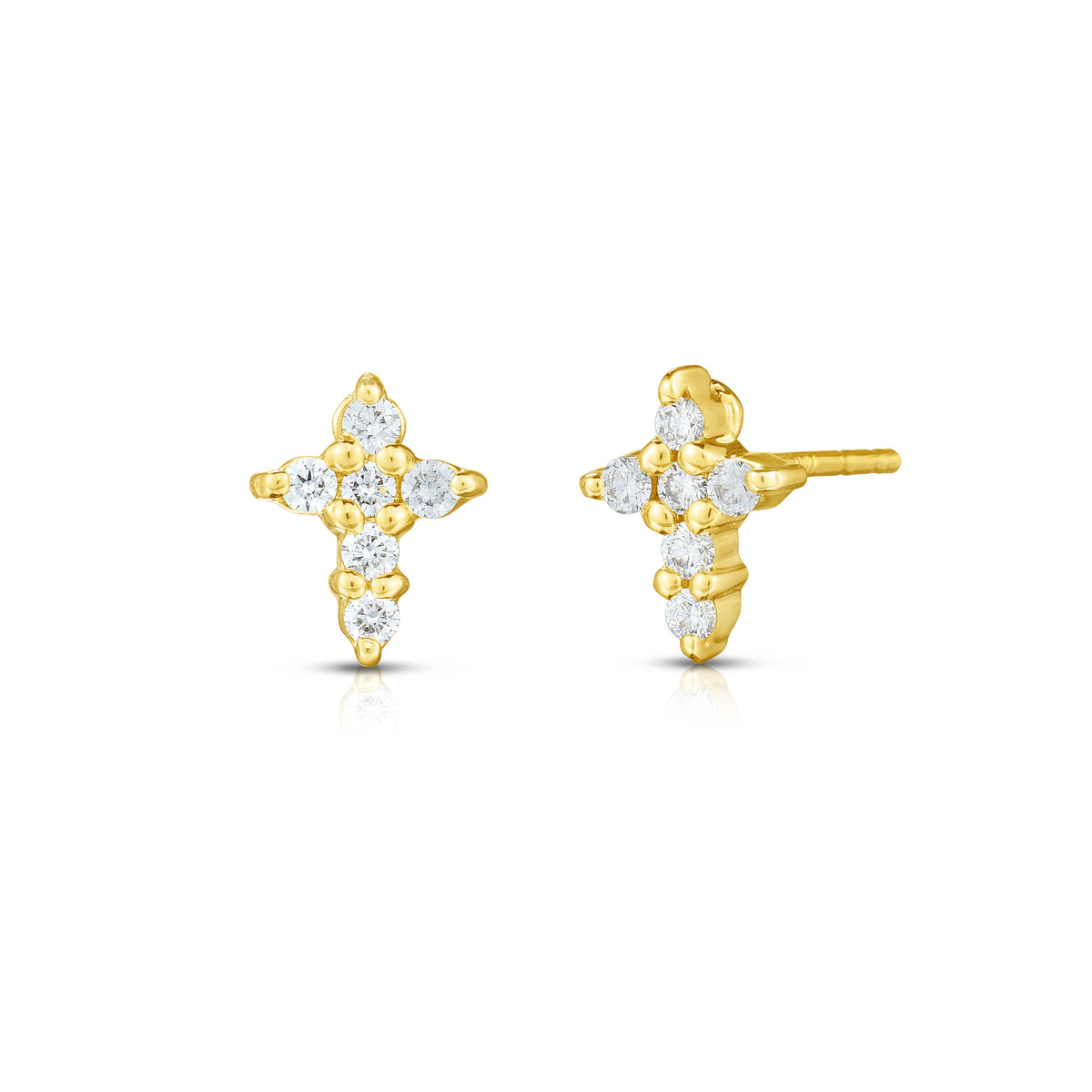 Roberto Coin Tiny Treasures Baby Cross Stud Earrings Diamond in 18K yellow gold