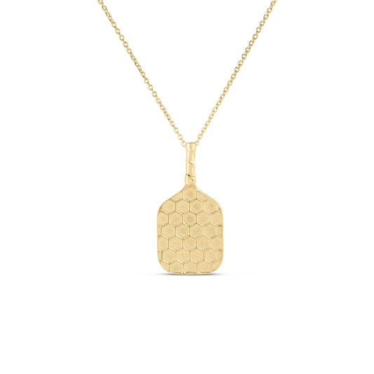 Roberto Coin Tiny Treasures Textured Pickleball Racket Necklace in 18K yellow gold