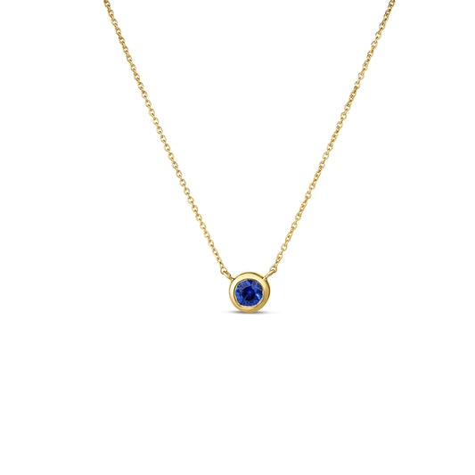 Roberto Coin Tiny Treasures Solitaire Necklace with blue sapphire in 18K yellow gold