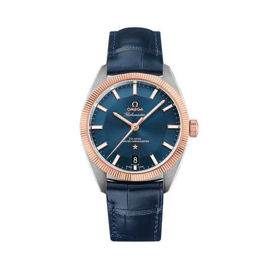 CONSTELLATION GLOBEMASTER 39 MM, STEEL - SEDNA™ GOLD ON LEATHER STRAP