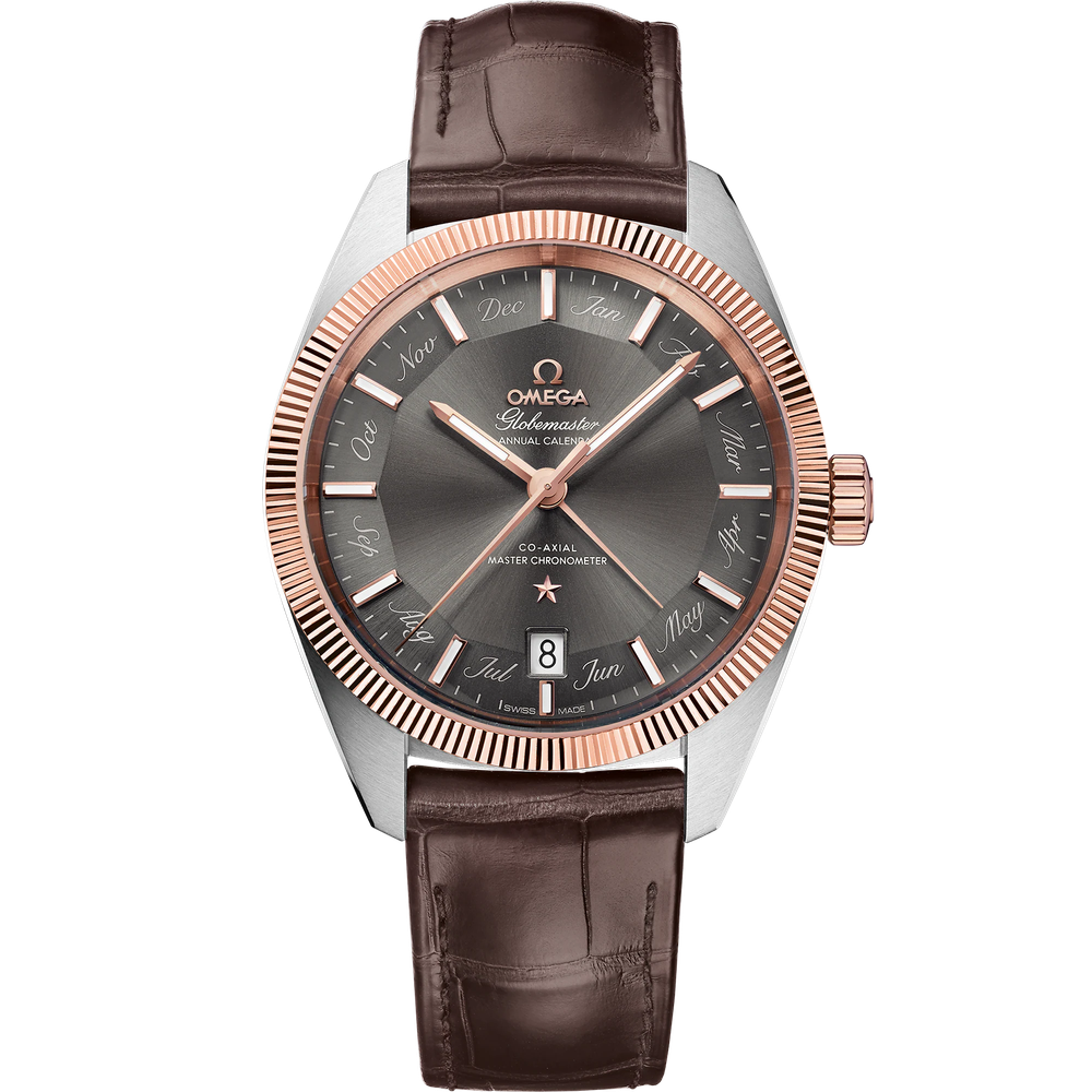 CONSTELLATION GLOBEMASTER 41 MM, STEEL - SEDNA™ GOLD ON LEATHER STRAP