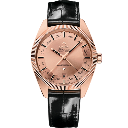 CONSTELLATION GLOBEMASTER 41 MM, SEDNA™ GOLD ON LEATHER STRAP
