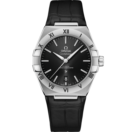CONSTELLATION 39 MM, STEEL ON LEATHER STRAP