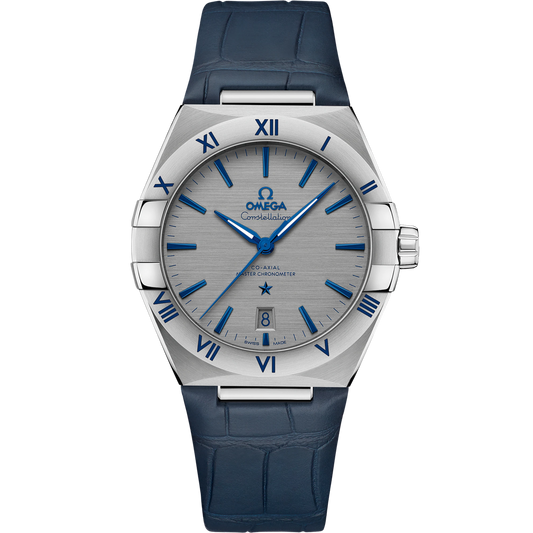 CONSTELLATION 39 MM, STEEL ON LEATHER STRAP