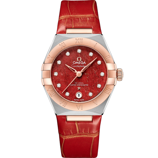 CONSTELLATION 29 MM, STEEL - SEDNA™ GOLD ON LEATHER STRAP