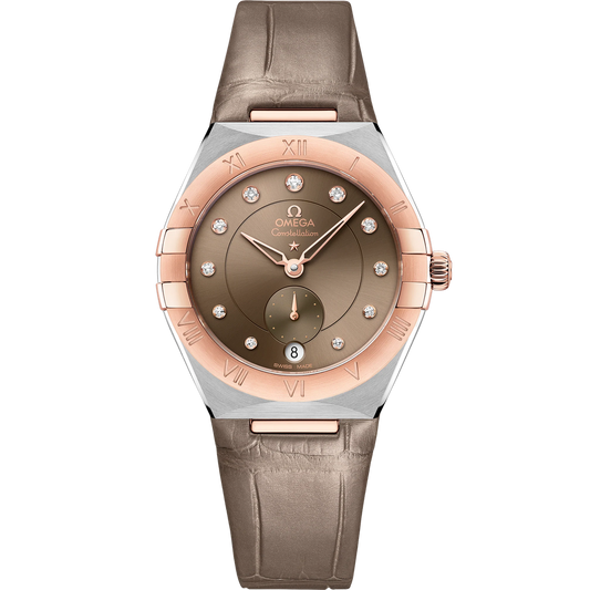 CONSTELLATION 34 MM, STEEL - SEDNA™ GOLD ON LEATHER STRAP