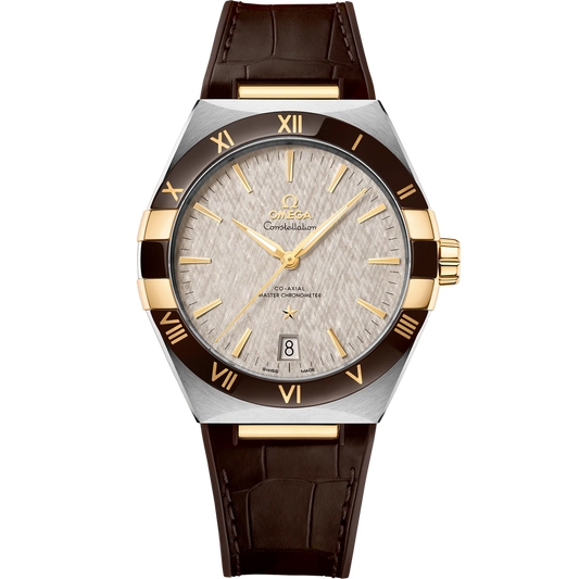 CONSTELLATION 41 MM, STEEL - YELLOW GOLD ON LEATHER STRAP